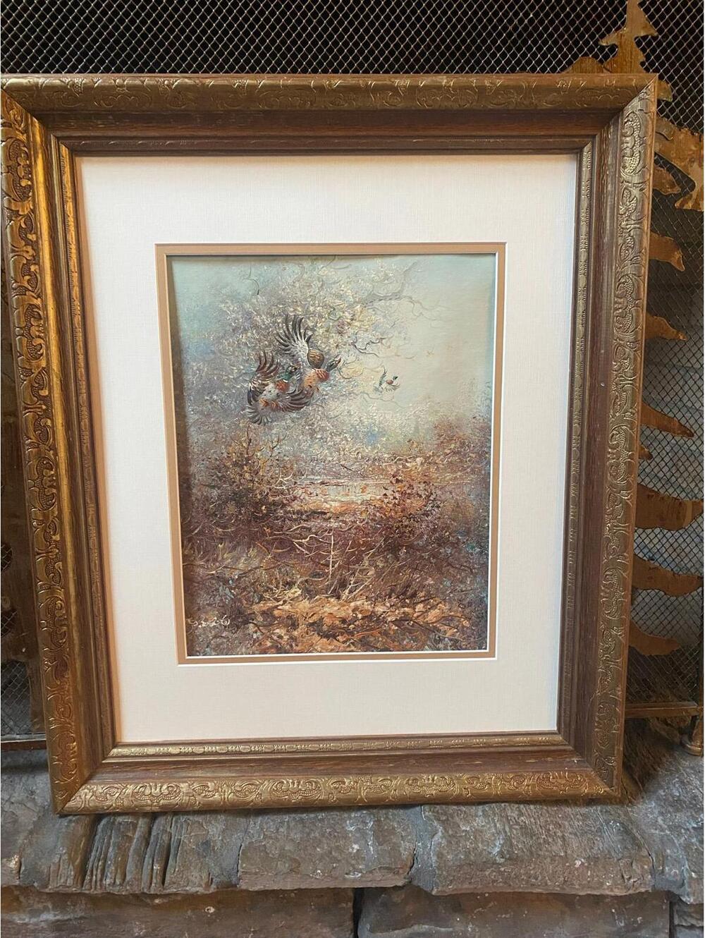 Large Ornate Gold Frame Duck Print Wildlife Art Vintage Framed Wall Decor 23x19